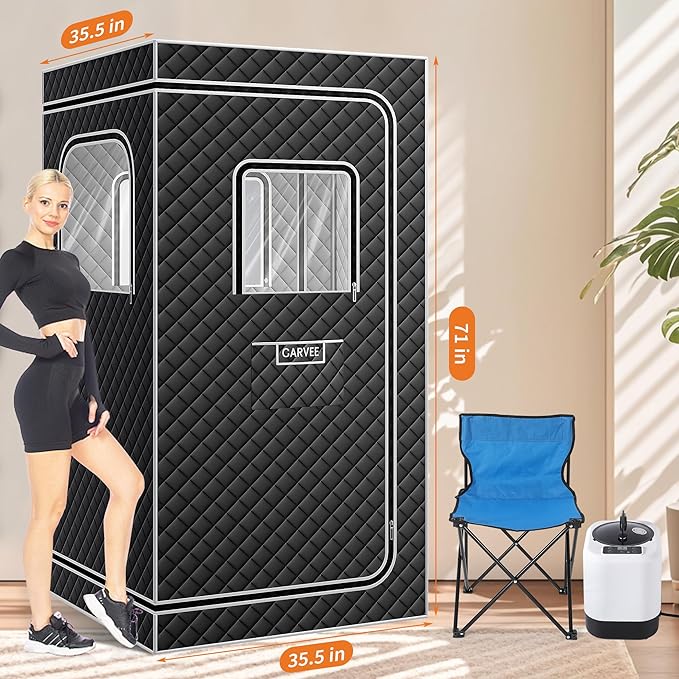 Garvee Sauna Box,Portable Sauna for Home with 4L 1500W Steamer,Explosion Zroof Zip,99 Mins Timer,Sauna Tent with 600D Encrypted Fibre, Easy Setup Quick Heat-Up Foldable Sauna for Home Spa（Grey）