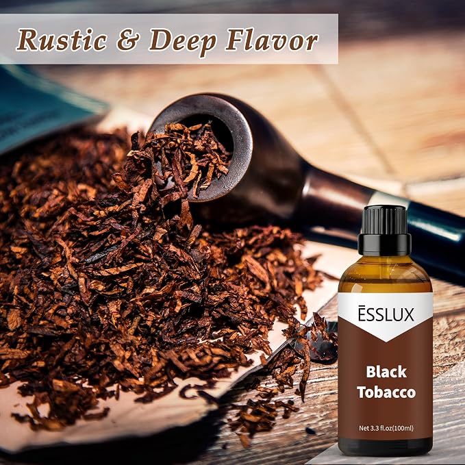 Black Tobacco Fragrance Oil, ESSLUX 100ml 3.3 oz Large Single Scented Oils, Aromatherapy Essential Oils for Home for Diffuser, Massage, Soap, Candle Making Scents
