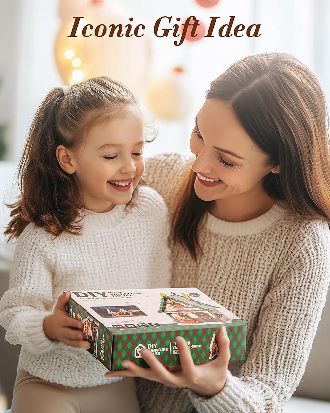Rowood Miniature House Kit Christmas,Miniature Dollhouse Kits for Adults,Mini House Toy Building Kit,Craft Kits for Women on Christmas-Twinkling Christmas House