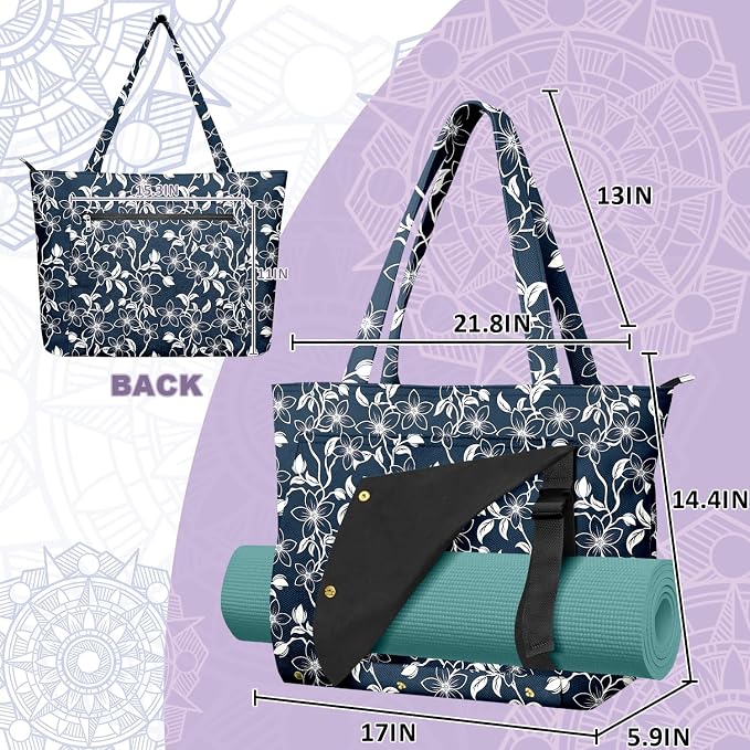Yoga Bag for Women, Large Canvas Yoga Mat Tote Bag with Yoga Mat Carrier - Large Mat Pocket Fitness Tote for Pilates, Gym, Travel, Office & Beach