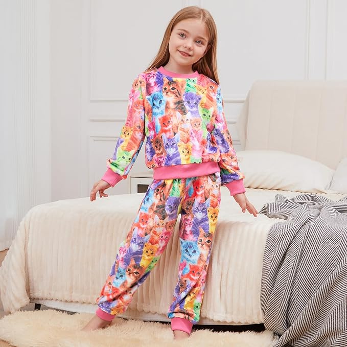 QPANCY Matching Doll & Girls Fleece Pjs Set kids Fall Winter Long Sleeve Sleepwear 2 Piece Pajamas