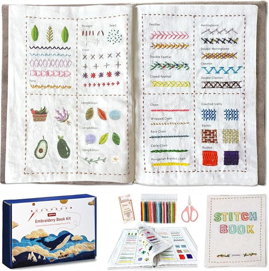 spicssa 2026 Upgraded Embroidery Stitch Book Kit, All in One Sewing Embroidery Kits, Starter Practice Patterns, Complete Tool kit and VideoTutorials, Gifts for Girlfriends, Mothers, and Craft Lovers