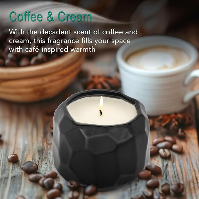 Hyggelight - The Growing Candle, Coffee Scented, 13oz Ceramic Pot, Aromatherapy Candles, 100% Soy, Cream and Espresso Aroma for Home, Emma
