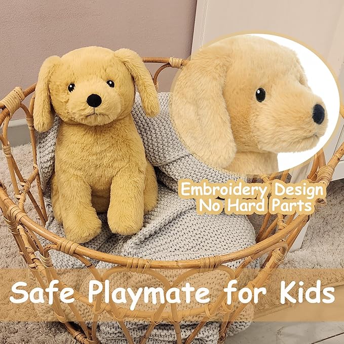 Golden Retriever Stuffed Animal Dog Puppy Plush Toy with Embroidered Eyes for Babies, Boys, Girls, Kids - No Hard Parts, 12 inches