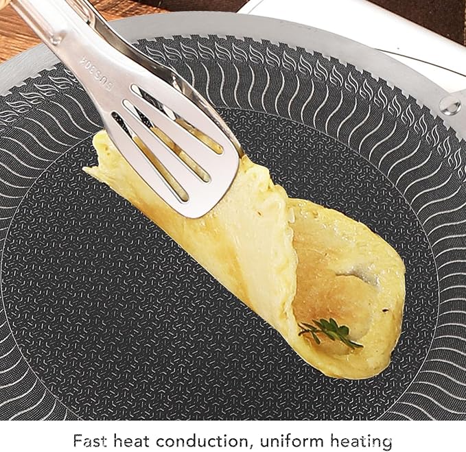 POCREATION Korean BBQ Grill Pan, Stainless Steel Nonstick Even Heating Cooking Pan for Indoor Outdoor Gatherings with Wood Handle Induction Gas Electric Compatible Round 38cm 1 Pack