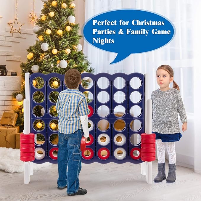 COSTWAY Jumbo 4-to-Score Giant Game Set, 4 in A Row for Kids and Adults, 3.5FT Tall Indoor & Outdoor Game Set with 42 Jumbo Rings & Quick-Release Slider, Perfect for Holiday Party & Family Game