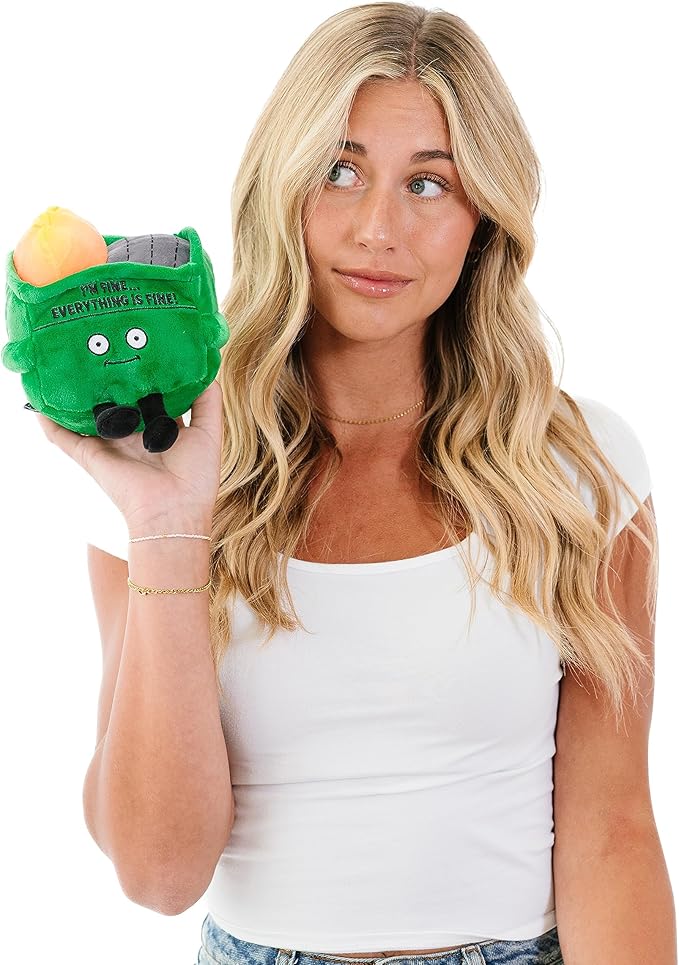 Dumpster on Fire Plushie - I'm Fine, Everything is Fine! Dumpster Fire Plush, Emotional Support Plushie, Funny Plush Toy for Gifting