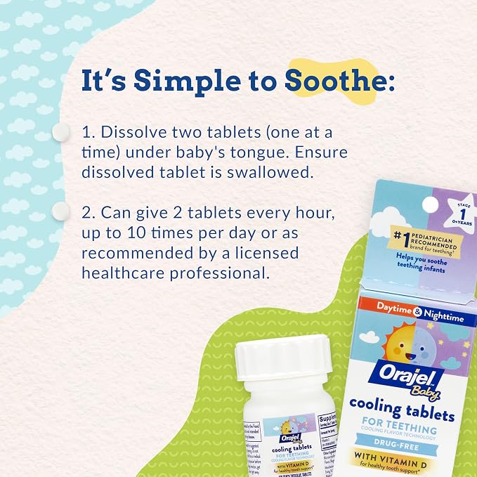 Orajel Baby Cooling Tablets for Teething with Vitamin D, 100 Quick Dissolve Tablets,White