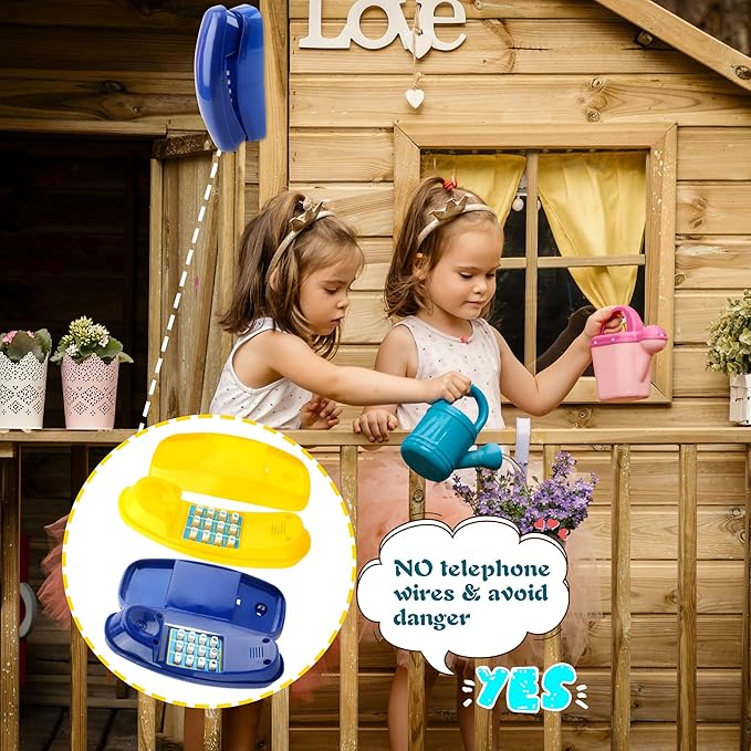 2 Pack Swingset Phone Toys Playground Swing Set Telephone Plastic Pretend Play Telephone with Numeric Key for Kids Outdoor Playground Treehouse Accessories (Yellow, Blue)