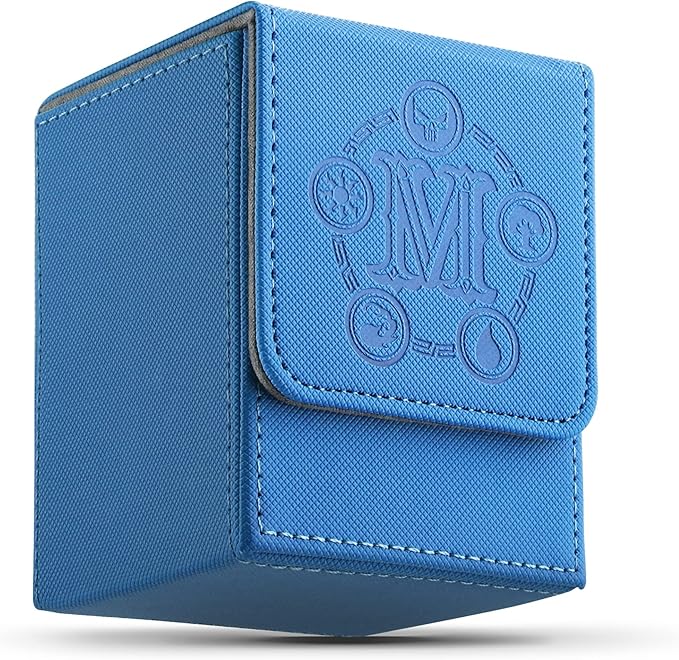 Strong Magnetic Card Deck Box for MTG Cards Fits 100 Plus Sleeved Cards PU Leather with Microfiber Lining(Blue)