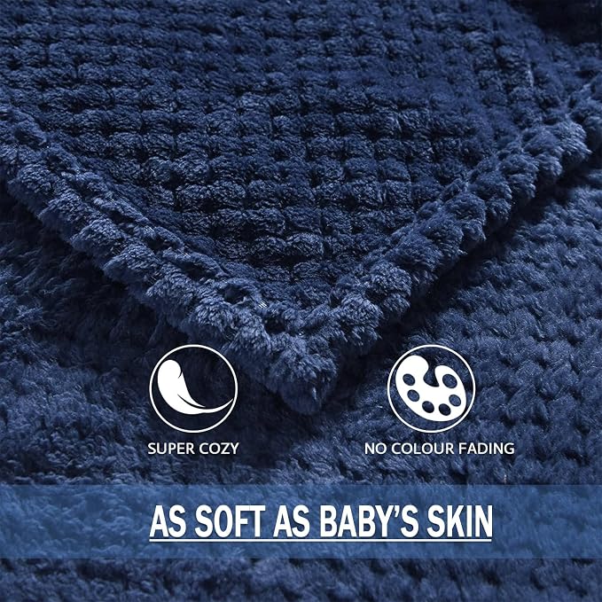 Exclusivo Mezcla Soft Waffle Fleece Bed Blanket Twin Size, Navy | Lightweight Plush Blanket for Bed, Couch, Sofa, Cozy Fluffy Design for Bedroom, Guest Room, All Season, 60x80 Inches