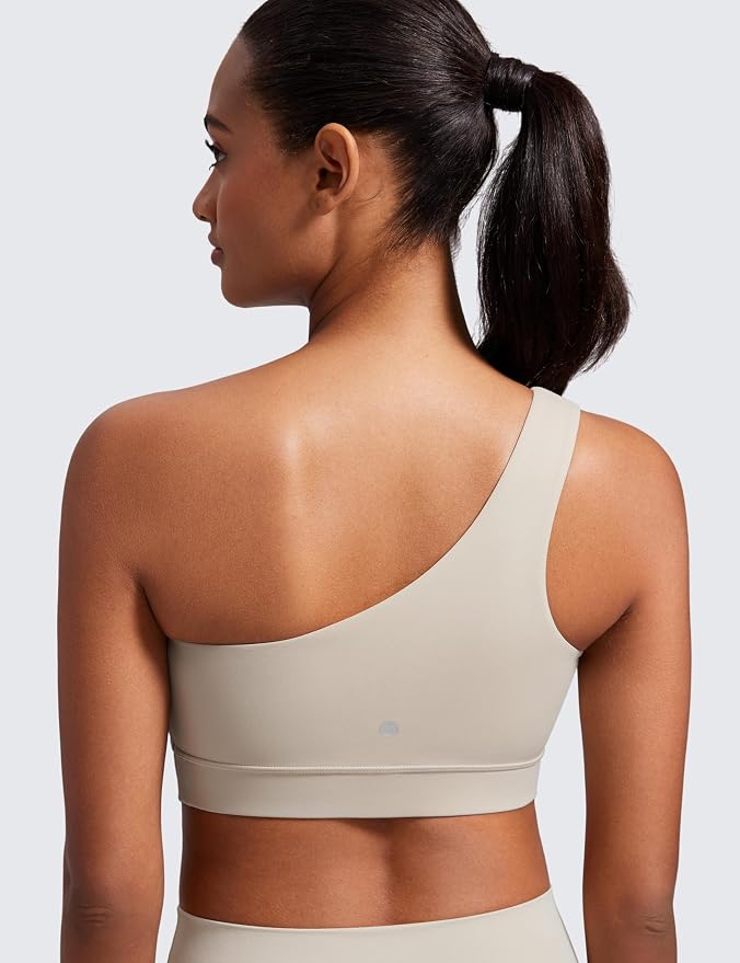 CRZ YOGA Butterluxe One Shoulder Sports Bras for Women - Sleeveless One Strap Low Impact Asymmetrical Workout Yoga Tops