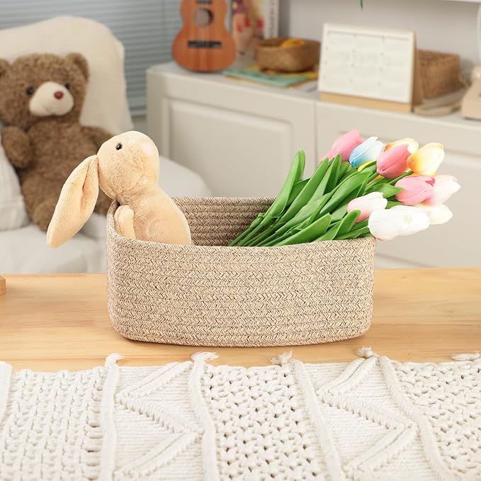 MiniArk Small Storage Baskets for Organizing | Closet Organizer Bins | Shelf Toy Basket | Woven Rope Baskets | Cube Decorative Box | Shallow Basket | 11.5x7.5x4.7” | 4 Packs Mixed Brown