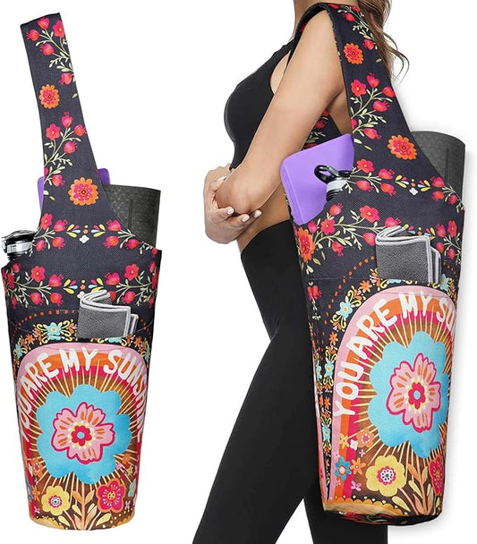 Yoga Mat Bag - Long Tote with Pockets - Holds More Yoga Accessories - Yoga Bag Fit Most Size Mats - Yoga Mat Carrier