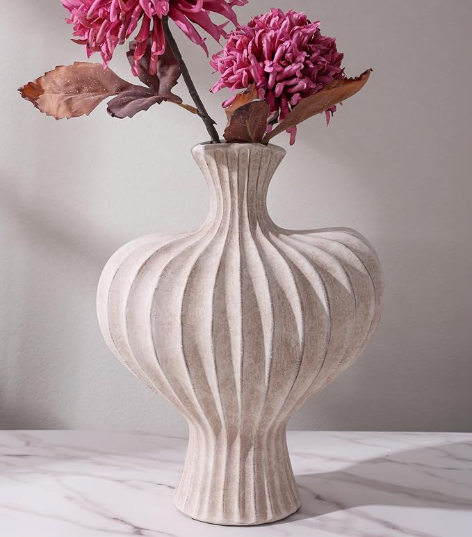 Ceramic Flower Vase Home Decor, 11 in Farmhouse Table Vases Rustic Vintage Living Room Kitchen Bedroom Decorations Pottery Decorative Vases for Flowers House Shelf Office Coffee Desk Dining, Rustic