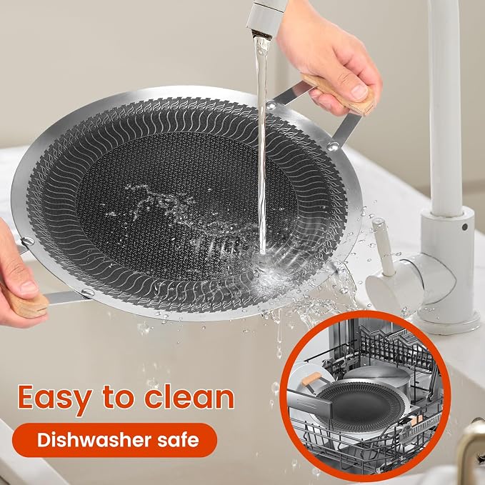 Korean Style BBQ Grill Pan, Portable Non Stick Stainless Steel BBQ Griddle Pan with Handle, Honeycomb Round Stovetop Grill for Outdoor Camping Gathering