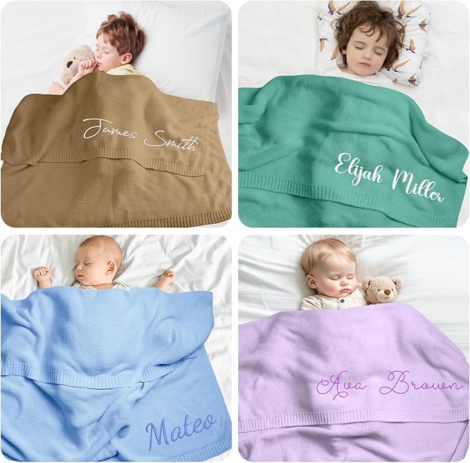 Personalized Baby Blanket with Name - Organic Cotton Custom Embroidered Blanket for Newborn Baby Girl Boy Gifts, 30x40 Inch Soft Knit Swaddle Receiving Blanket for Baby Shower