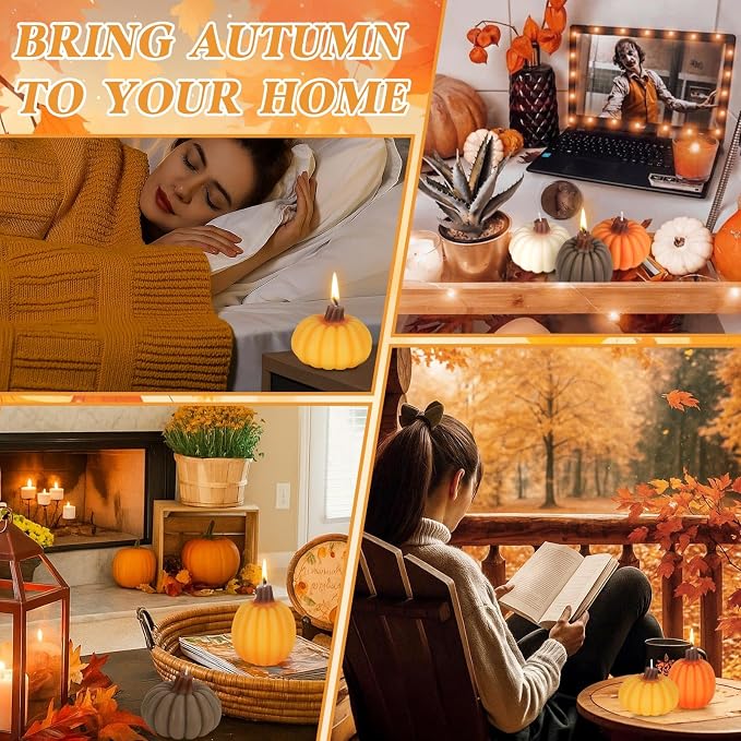Lanpn Fall Scented Candles Gift Set 8 Pack, Pumpkin Shaped Spice Candle, Thanksgiving Aromatherapy Candles, Orange Soy Wax Votive Tea Lights, Autumn Home Farmhouse Table Decor Tabletop Centerpiece