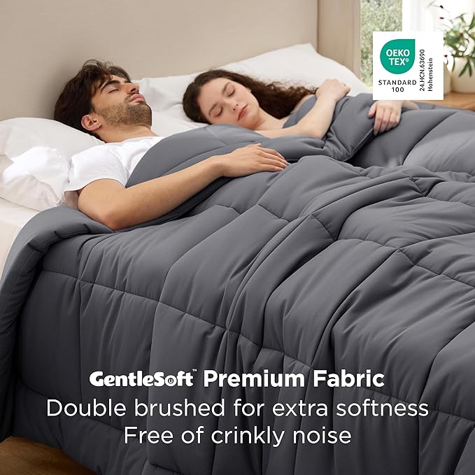 Bedsure Comforter Duvet Insert - Quilted Comforters Oversize Queen Size, All Season Duvet, GentleSoft Down Alternative Bedding, with 8 Tabs, Gifts for Women/Men, Grey, Oversize Queen 98 x 98 Inches