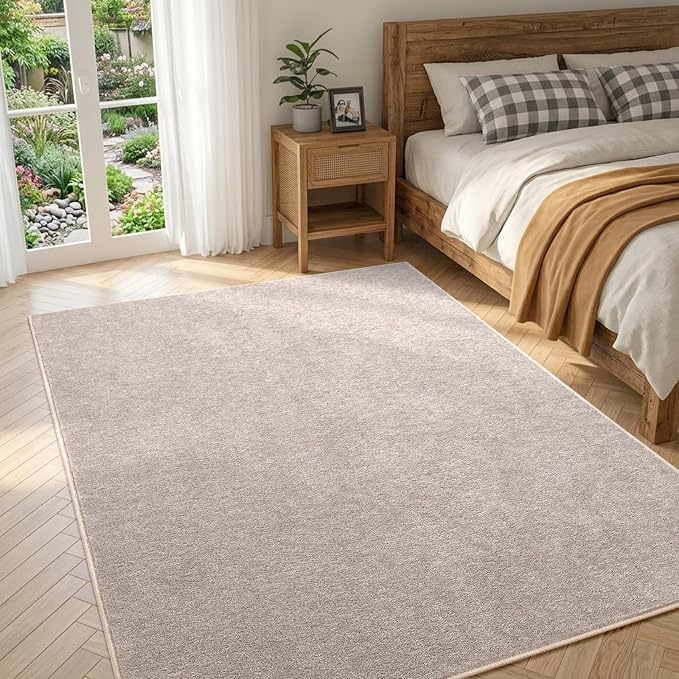 FinRèc 4x6 Washable Area Rugs for Bedroom Living Room, Low Pile Thin Rug Solid Color, Non-Slip Carpet Indoor for Home Decor (Oatmeal/White)