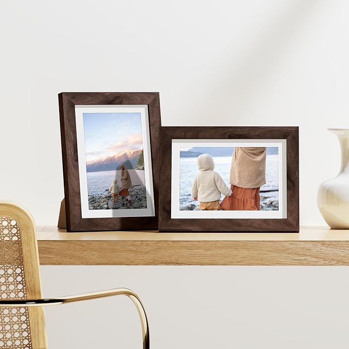 Vittanly 5x7 Picture Frames Set of 9 for Wall or Tabletop Display, Walnut | Display Pictures 4x6 with Mat or 5x7 without Mat, Small Photo Frames, Engineered Wood with Shatter Resistant Plexiglass