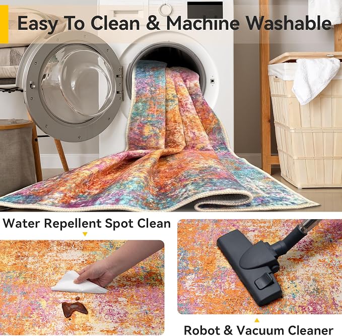 RELEANY Washable 9'x12' Abstract Area Rug for Living Room Starlight | carpet for bedroom, kitchen, office, hallway and entryway, printed pattern, non-slip, soft, stain-resistant, easy to clean