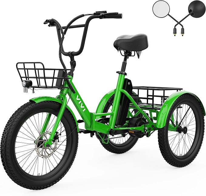 Vivi T01 20" x2.6 Fat Tire Electric Tricycle for Adults, 750W Peak 20'' Folding 3 Wheels Electric Bike, 95% Pre-Assembled, Speed Differential, 15.5MPH Eletric Trike with Bracket