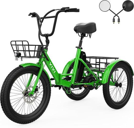 Vivi T01 20" x2.6 Fat Tire Electric Tricycle for Adults, 750W Peak 20'' Folding 3 Wheels Electric Bike, 95% Pre-Assembled, Speed Differential, 15.5MPH Eletric Trike with Bracket