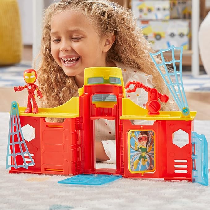 Spidey and his Amazing Friends Stark Tower Playset, Includes 4-Inch Iron Man Action Figure, Marvel Super Hero Toys for Kids 3 and Up