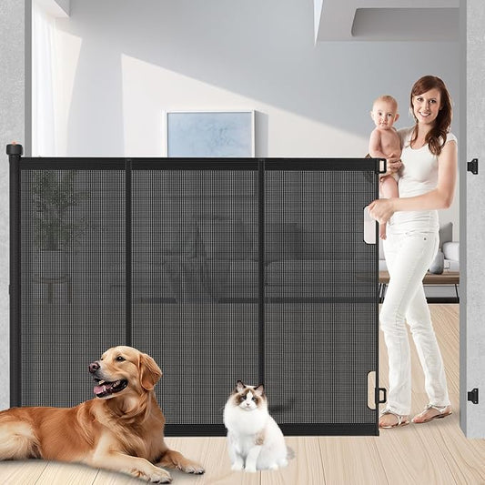 Extra Tall Retractable Baby Gates: 51" Tall Pet Gate, Extend up to 120" Wide, Mesh Baby Gate with Support Rods Jump-Proof Design for Cats & Large Dogs High Dog Indoor Outdoor, Black