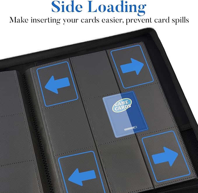 Premium Zip Card Binder, Fabmaker 9 Pocket Trading Card Binder, PU Cover Zipper Card Collection Album, Sturdy 360 Side-Loading Card Folder Holder for Game & Sports Cards, Black