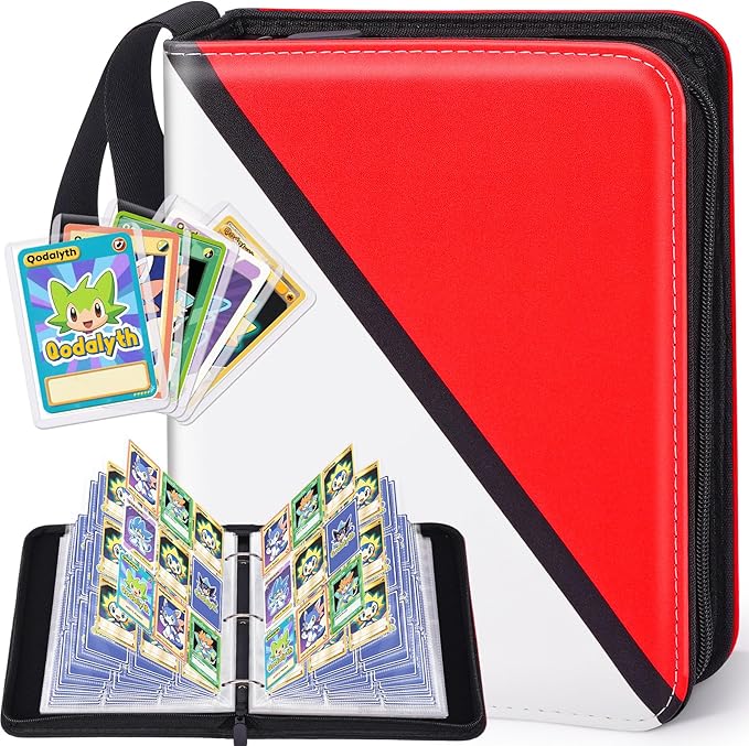 9 Pocket Card Binder with Zipper (900 Cards), Premium PU Holder, Double-Sided Display. Includes 5 Hard Plastic Sleeves for Game Cards and Sports Cards