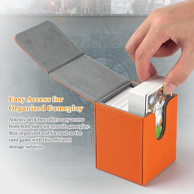 Arkeiliy Card Deck Box, 110+ Storage MTG Deck Box with 50 Pcs Card Sleeve, Collectible Trading Card Cases for Magic Commander and More (Orange)
