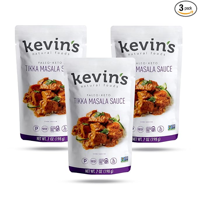 Kevin's Natural Foods Tikka Masala Simmer Sauce, 3 Pack | Keto and Paleo Stir-Fry Sauce, Gluten Free, No Preservatives, Non-GMO