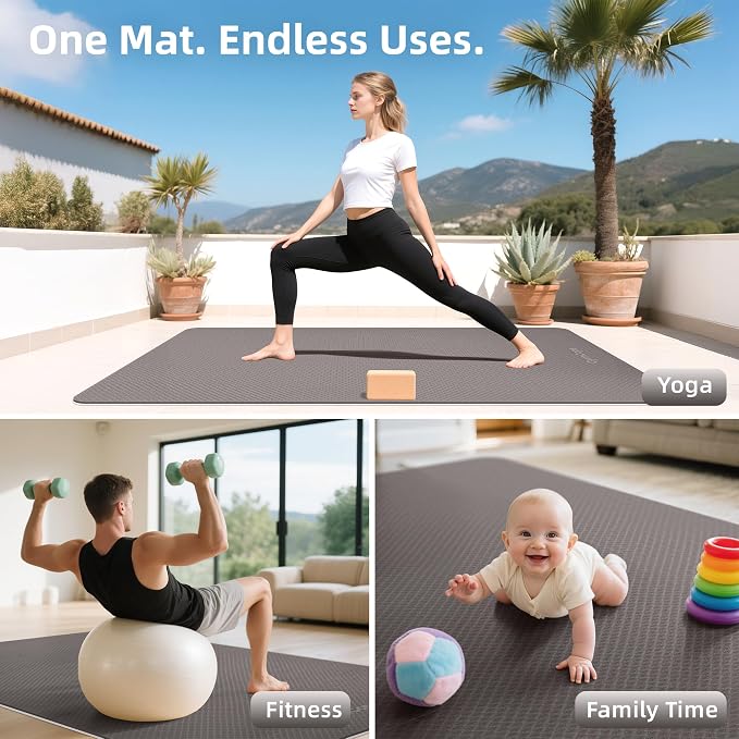 Extra Large Yoga Mat – 72"x48" or 78"x57", 1/4"–1/2" Thick Mat for Women & Men, TPE Non-Slip Pilates Mat for Home Gym, Yoga, Stretching, Meditation