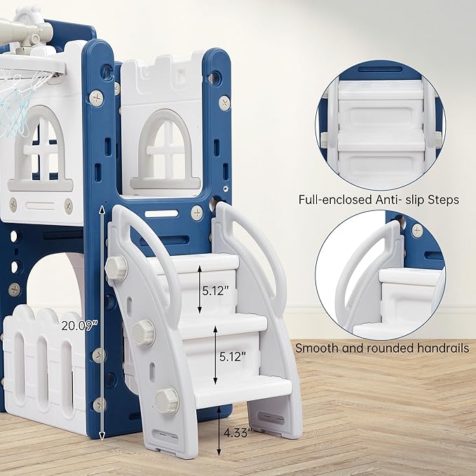 Toddler Slide 8 in 1 Toddler Playset for Toddlers Age 1-3, Baby Playset for Indoor Outdoor Playground with Climber, Crawling Tunnel, Basketball Hoop, Telescope, Toy Storage