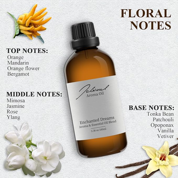 JCLOUD Enchanted Dreams Essential Oil | Hotel Scent - Pure Aromatherapy Diffuser Oil with Bergamot, Rose, Jasmine and Vanilla, Home Luxury & Hotel Scents for Diffuser - 100mL