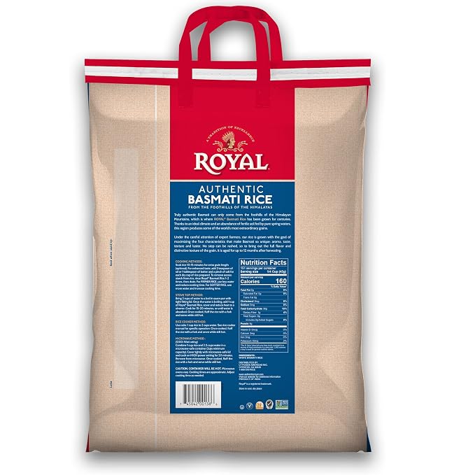 Royal Basmati Rice - Authentic Long Grain White Basmati Rice - 15 lb Bag | Perfect for Biryanis, Pilafs & Curries - Cook in Microwave or on Stove Top