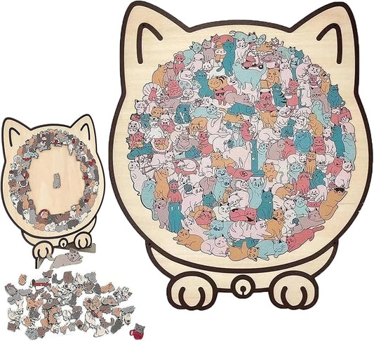 135-Piece Cat Puzzle, Cat Shaped Wooden Jigsaw Puzzle, Macaron Colored Animal Jigsaw Puzzles Gifts for Adults Cat Lovers, Home Decor