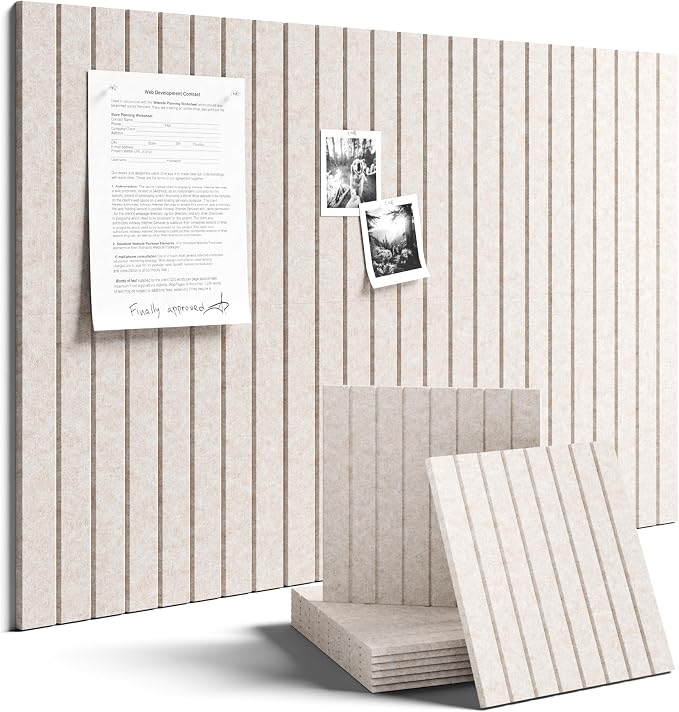 Fluxynara 36" x 24" Large Felt Bulletin Board, Oatmeal | 6 Pack Cork Board Alternative with 30 Safe Adhesive Tabs, Pin Boards for Wall Decor, Home, Office, Classroom,Dorm