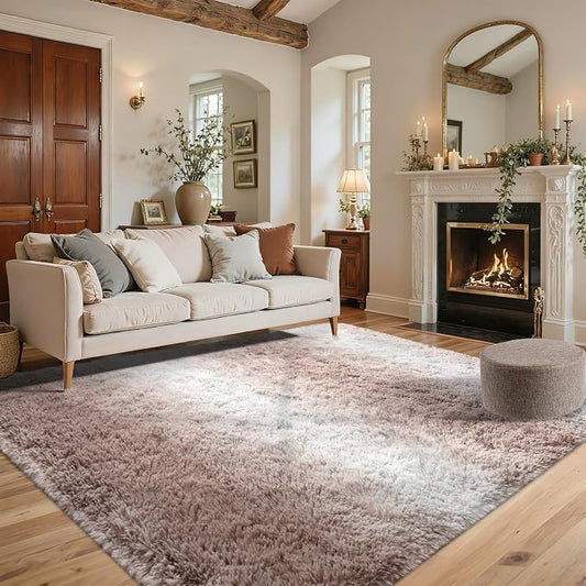 4x6 Feet Area Rugs for Bedroom,Gradient Beige Plush Fluffy Shaggy Living Room Rugs Non-Slip, Ultra Soft Carpet for Nursery Kids PlayRoom Dorm Office Indoor