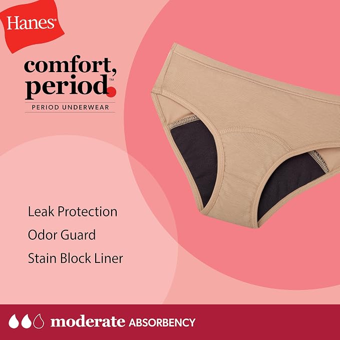 Hanes Girls' Period Underwear Boxer Briefs, Comfort Period Boxer Brief Panties for Girls, Moderate Protection