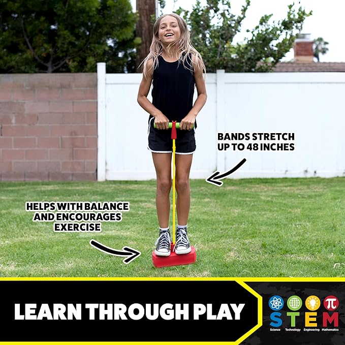 Stomp Hopper Pogo Stick - Jump, Bounce & Squeak Foam POGO Jumper for Kids - Toddler Pogo Stick with Soft Grips & Stretchy Bands - STEM Indoor & Outdoor Toys for 3-5 Year Olds