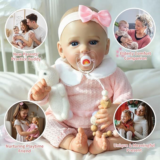 SCOM Reborn Baby Doll Pink Bettie, 18-Inch Lifelike Newborn Girl w/Birth Certificate, Magnetic Pacifier & Bottle, Soft-Touch Vinyl, Pink Outfit – Gift & Collector Doll, Ages 3+