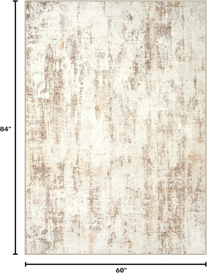 5x7 Area Rugs Washable Rug: Modern Abstract Living Room Rug Soft Anti-Skid Thin Carpet Indoor Floor Non-Shedding Carpets for Bedroom Dining Room Farmhouse Nursery Home Office - Beige Grey