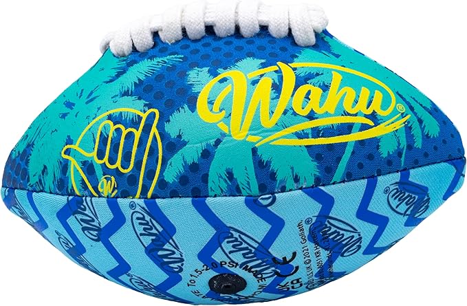 Wahu 100% Waterproof Mini Beach Football with Real Laces for in and Out of Water Play, 6.5" Outdoor Mini Football for Pool and Beach Games, Blue/Teal