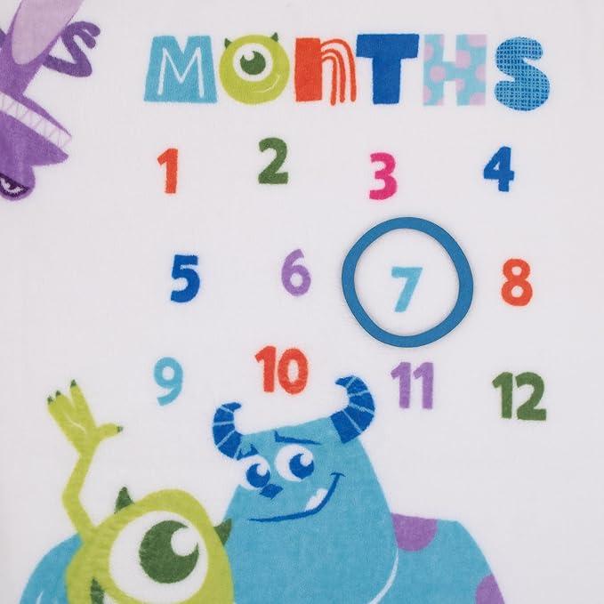 Disney Monsters, Inc. White, Blue, and Green, New Scarer Recruit Super Soft Photo Op Milestone Baby Blanket
