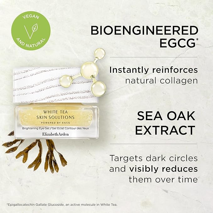 Elizabeth Arden White Tea Skin Solutions Brightening Eye Gel, Dark Circles & Crow's Feet Treatment, Hydrating Anti-Aging Cream, 0.5 fl oz (Pack of 1)
