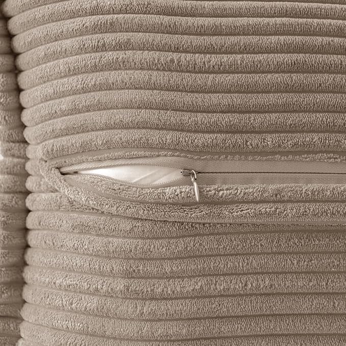 MIULEE Decorative Throw Pillow Covers for Couch 20x20 Inch Light Brown | 2 Pack, Boho Broadside Striped Patchwork Pillow Covers, Soft Corduroy Cushion Cases, For Sofa Bed Livingroom Home Decor