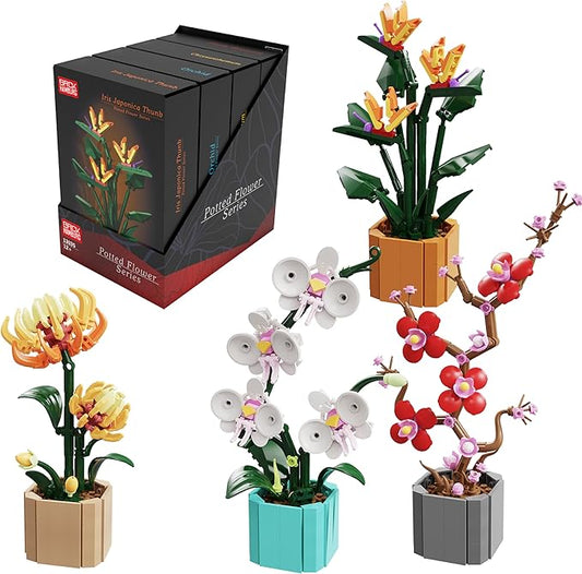 Flower Bouquet Building Blocks 4 Set, Artificial Flowers Toys Botanical Collection DIY Unique Home&Office Bonsai Decoration Adults, Teen Girls for Birthday